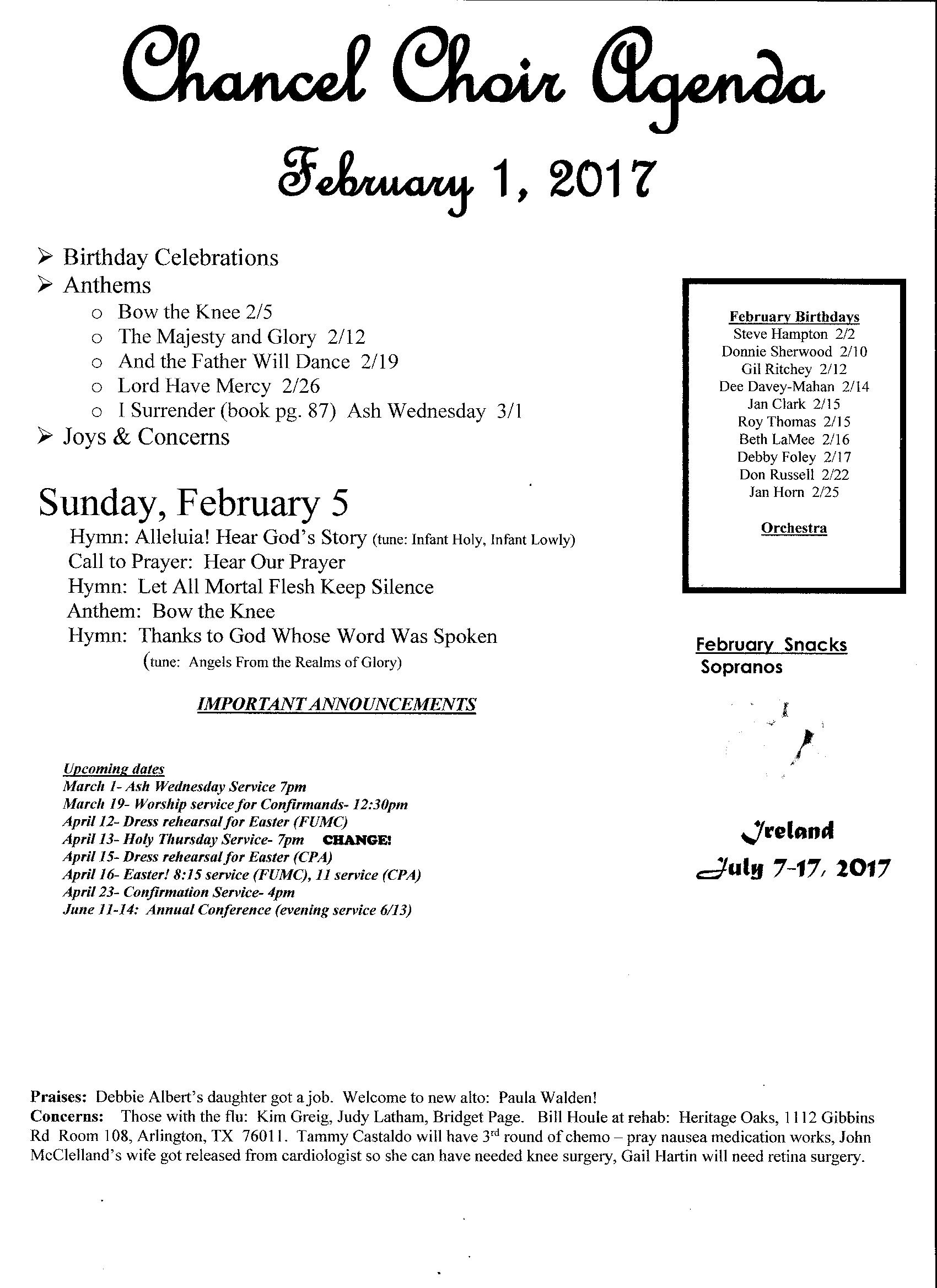 Chancel Choir Agenda 