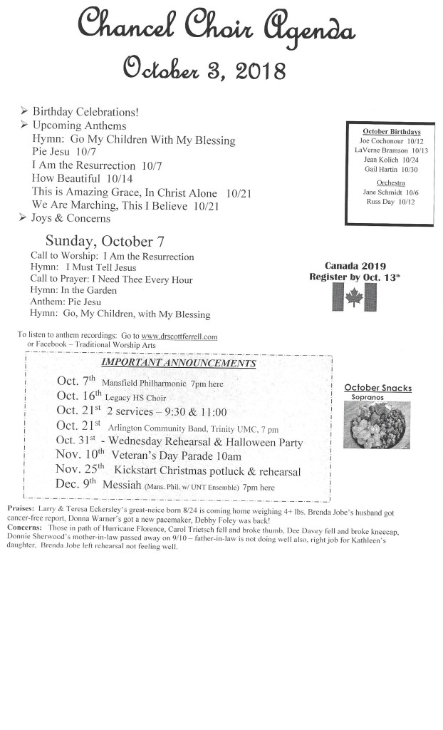 Choir agenda oct 3